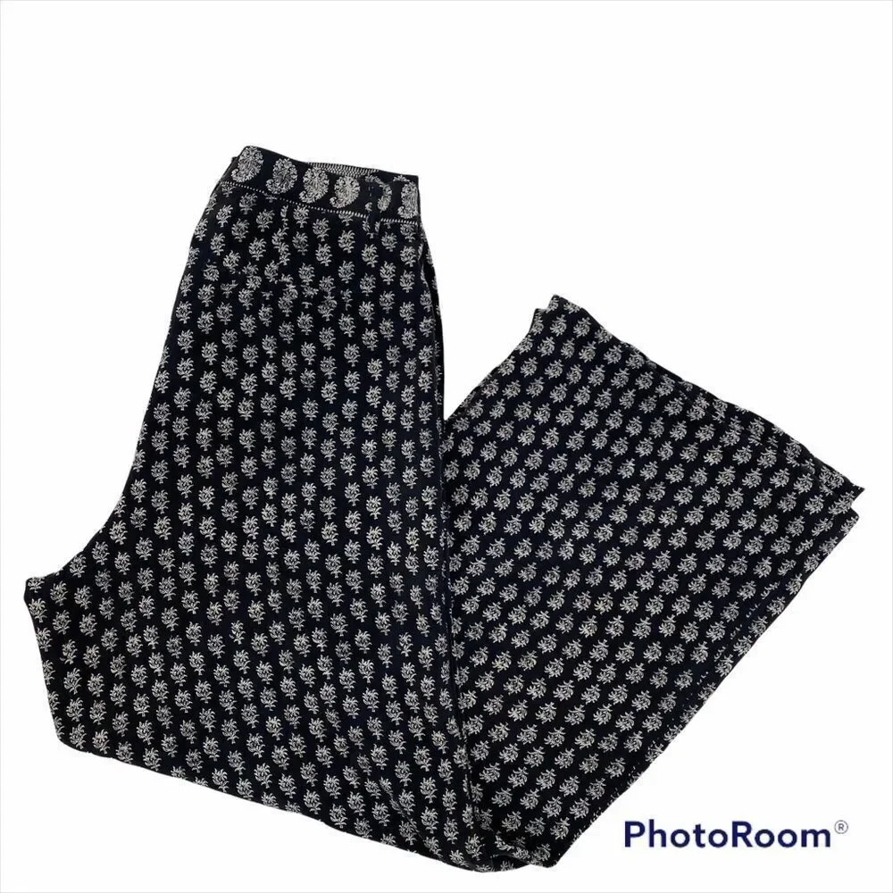 Madwell‎ Tree Print Black and Ivory Silk Pants 2